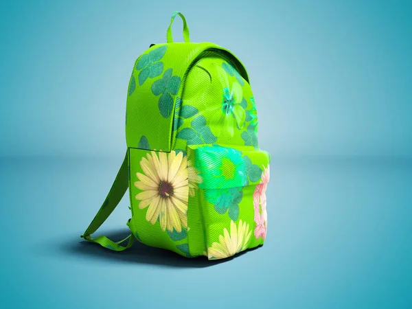 Okul Kız Genç Çiçek Izole Render Ile Modern Yeşil Çantada — Stok fotoğraf