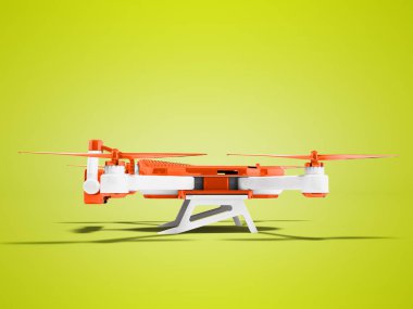 Modern turuncu dron yan görünümü 3d render gölge sarı zemin üzerine