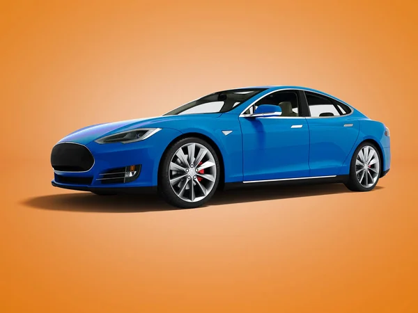 Moderne Blauwe Elektrische Auto Voor Render Reizen Geïsoleerd Een Oranje — Stockfoto