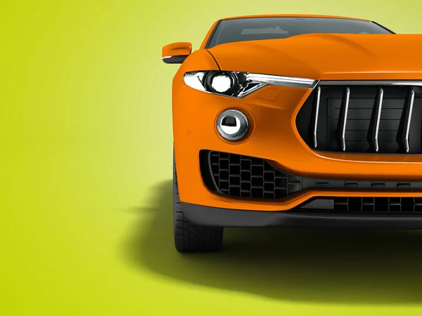 Nowoczesny Pomarańczowy Samochód Crossover Podglądu Pół Auto Renderowania Żółtym Tle — Zdjęcie stockowe