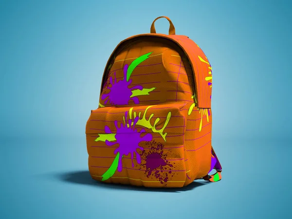 橙色书包背包与斑点右视图3D 渲染蓝色背景与阴影 — 图库照片