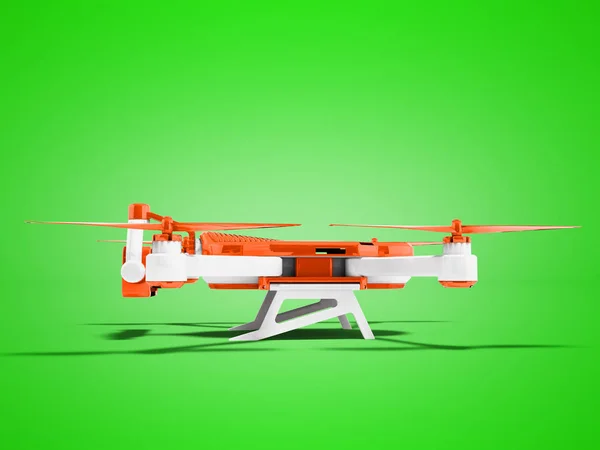 Modern Turuncu Dron Yan Görünümü Render Gölge Yeşil Zemin Üzerine — Stok fotoğraf