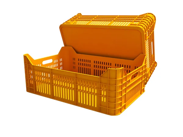 Oranžová Plastová Dvě Krabice Prázdná Zadní Pohled Vykreslení Bílém Pozadí — Stock fotografie
