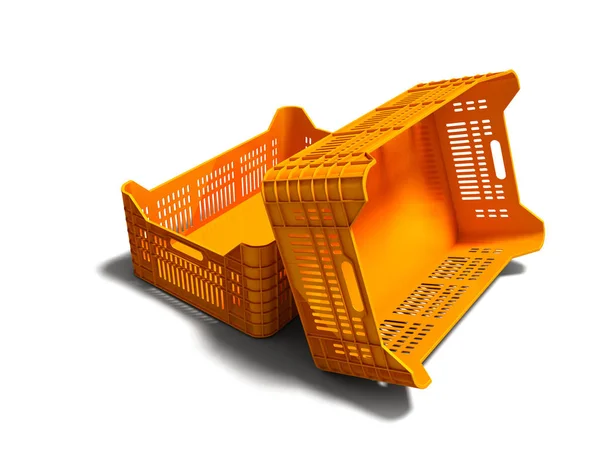 Oranžové Plastové Dvě Krabice Prázdná Perspektivy Vypadat Vykreslení Bílém Pozadí — Stock fotografie