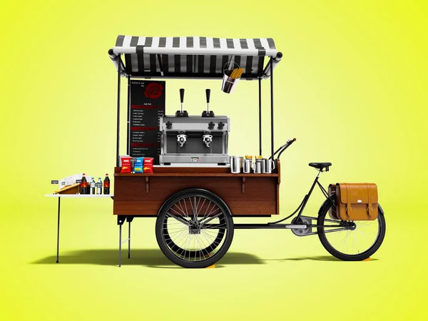 Bärbar Kaffehus Cykel För Försäljning Kaffe Parken Render Gul Bakgrund — Stockfoto