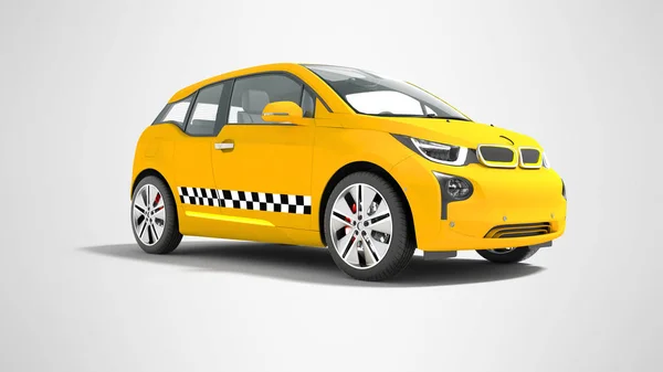 Gelbes Taxi Elektro Auto Isoliert Rendering Auf Grauem Hintergrund Mit — Stockfoto