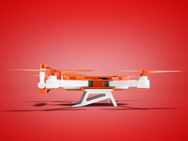 Modern turuncu dron yan görünümü 3d render gölge kırmızı zemin üzerine
