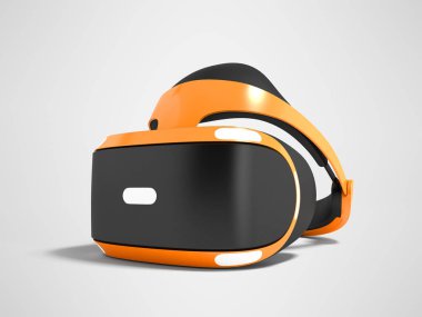 Kişisel bilgisayar 3d render gölge ile gri arka plan üzerinde oyun için turuncu sanal gerçeklik gözlük
