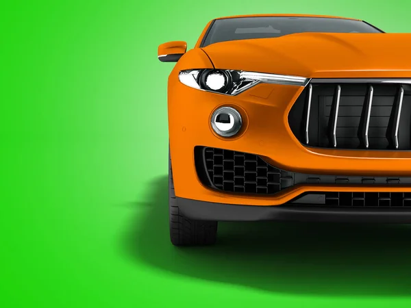 Moderno Carro Laranja Crossover Visualizador Meia Auto Renderização Fundo Verde — Fotografia de Stock