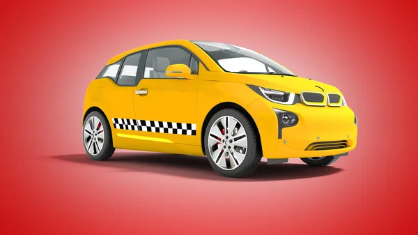 Żółte Taksówki Samochód Elektryczny Białym Tle Render Czerwonym Tle Cieniem — Zdjęcie stockowe