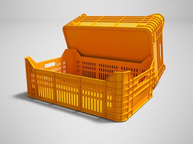 Arka görüş 3d render gölge ile gri arka plan üzerinde turuncu plastik iki kutu boş