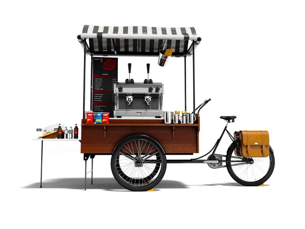 Bärbar Kaffehus Cykel För Försäljning Kaffe Parken Render Vit Bakgrund — Stockfoto