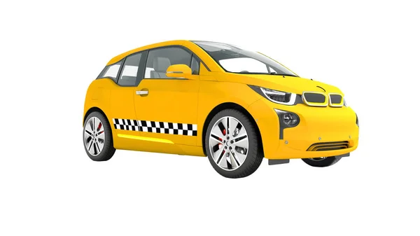 黄色出租车电动车隔离3D 渲染白色背景无阴影 — 图库照片