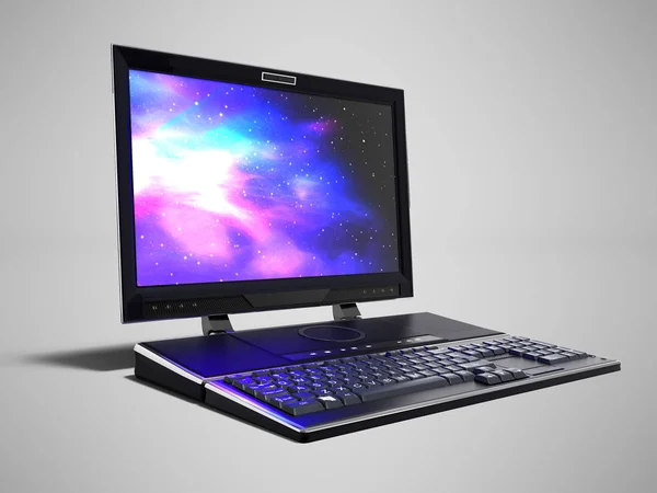 Moderner Multimedia Laptop Für Die Arbeit Rendering Auf Grauem Hintergrund — Stockfoto