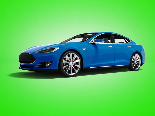 Moderne Blauwe Elektrische Auto Voor Render Reizen Geïsoleerd Groene Achtergrond — Stockfoto