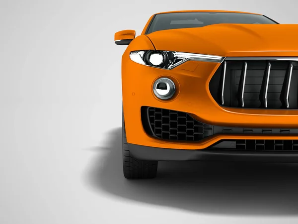 Nowoczesny Pomarańczowy Samochód Crossover Podglądu Pół Auto Renderowania Szarym Tle — Zdjęcie stockowe