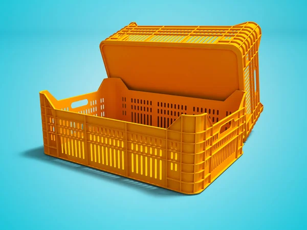 Oranžová Plastová Dvě Krabice Prázdná Zadní Pohled Vykreslení Modrém Pozadí — Stock fotografie