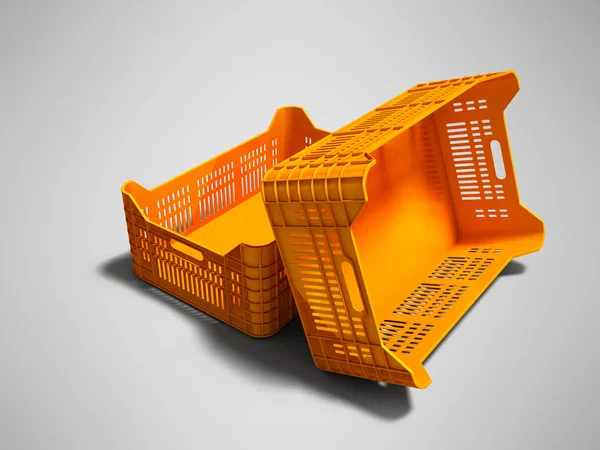 Πορτοκαλί Πλαστικό Δύο Κουτιά Από Άδειο Προοπτική Ματιά Καθιστούν Γκρι — Φωτογραφία Αρχείου