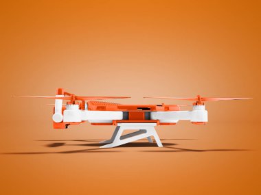 Modern turuncu dron yan görünümü 3d render gölge turuncu zemin üzerine