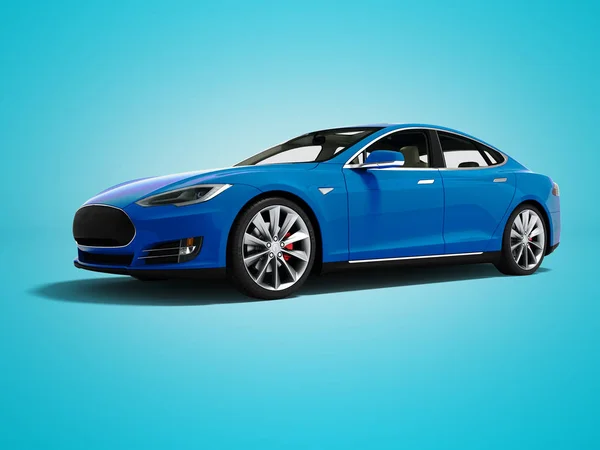 Moderne Blauwe Elektrische Auto Voor Render Reizen Geïsoleerd Blauwe Achtergrond — Stockfoto