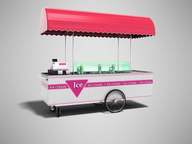 Dondurma farklı tatlar 3d render gölge ile gri arka plan üzerinde modern pembe araba buzdolabı