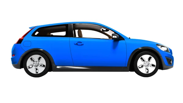 Modern Family Blue Electro Car Left View Render White Background — kuvapankkivalokuva