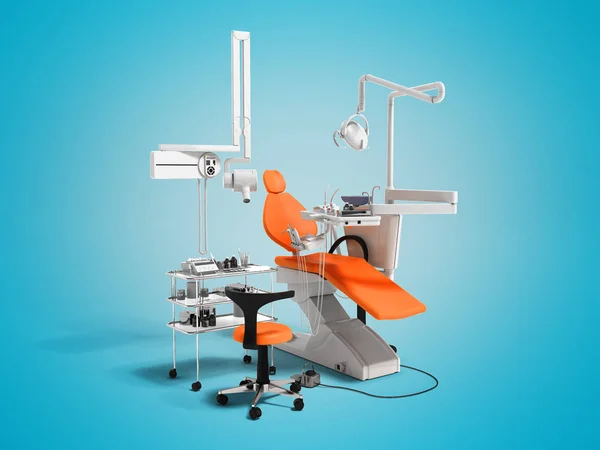 stock image Modern orange dental equipment for dental treatment 3d render on blue background with shadow