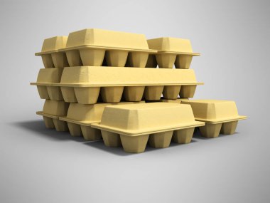 Kağıt tepsisi ile gölge gri arka plan üzerinde yumurta 3d render ile