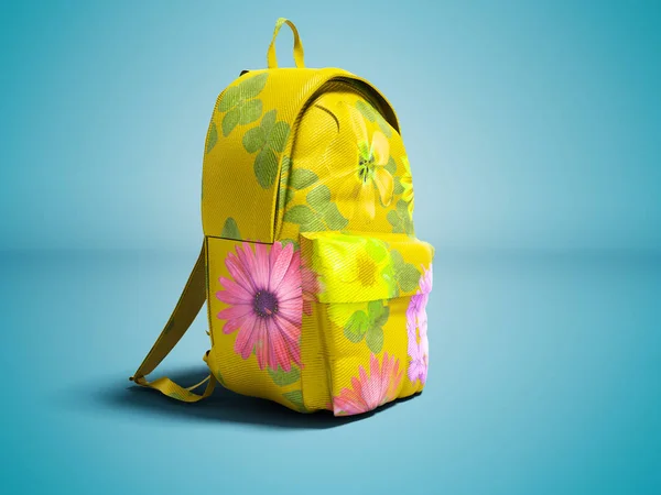 Mochila Amarilla Moderna Escuela Para Niña Adolescente Con Flores Aisladas — Foto de Stock