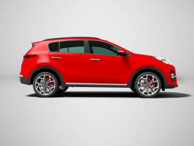 Modern kırmızı yeni araba crossover için geziler izole 3d render gölge ile gri arka plan üzerinde