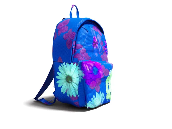 Moderna Mochila Azul Oscuro Escuela Para Niña Adolescente Con Flores — Foto de Stock