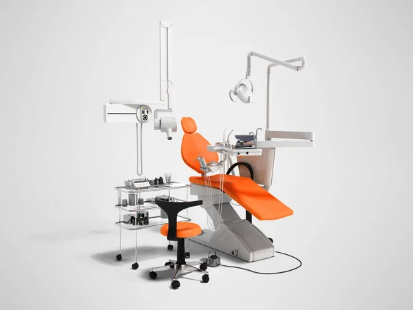 Nowoczesny Pomarańczowy Sprzęt Dentystyczny Leczenia Stomatologicznego Render Szarym Tle Cieniem — Zdjęcie stockowe