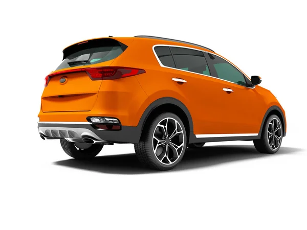 影で白い背景に分離の旅行背面 のレンダリングのモダンなオレンジ新しい車クロス オーバー — ストック写真