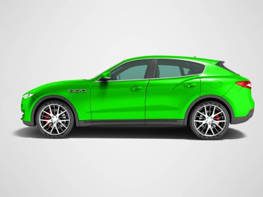 Modern yeşil araba crossover için iş gezileri yan görünümü 3d render gölge ile gri arka plan üzerinde