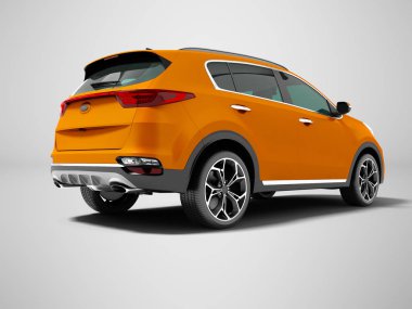 Arka görüş 3d render gölge ile gri arka plan üzerinde modern turuncu yeni araba crossover geziler için izole