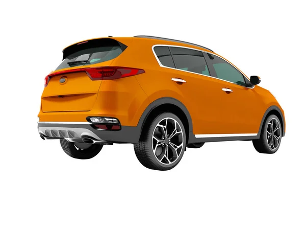 Modern Narancssárga Autó Crossover Utak Elszigetelt Hátsó Nézet Render Fehér — Stock Fotó