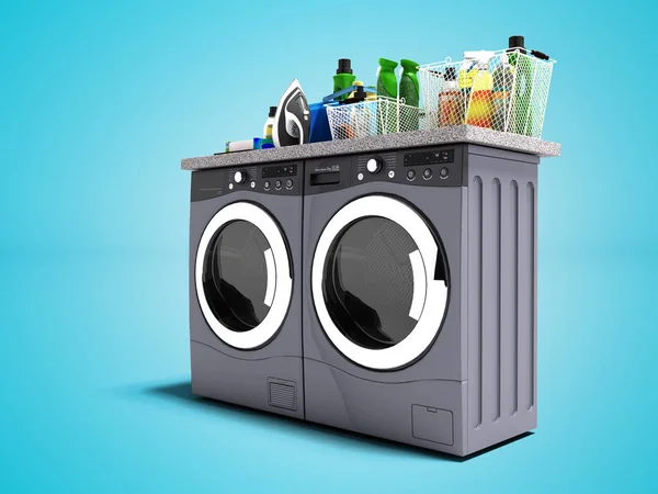 Moderne Waschmaschine Und Trockner Für Rendering Auf Blauem Hintergrund Mit — Stockfoto