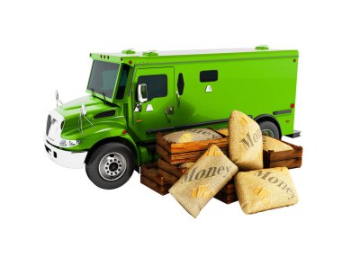 Modern yeşil çanta 3d render beyaz arka plan üzerinde de para taşıma için kamyon yok gölge zırhlı.