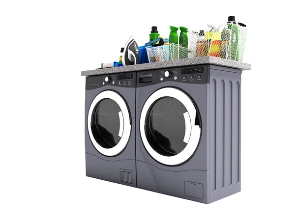 Moderne Waschmaschine Und Trockner Für Dinge Rendering Auf Weißem Hintergrund — Stockfoto