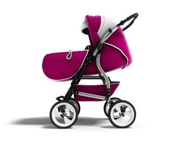 Modern pembe bebek arabası trafo mevsim 3d render gölge beyaz zemin üzerine