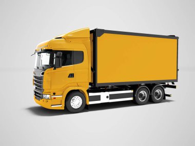 Modern sarı kamyon taşımacılığı şehir 3d render gölge ile gri arka plan üzerinde etrafında için