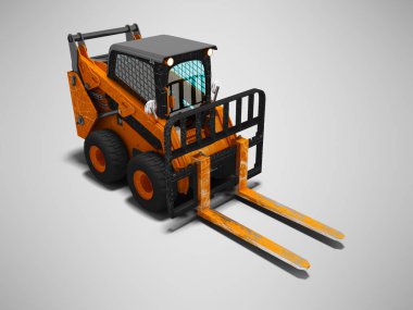 3d render gölge ile gri arka plan üzerinde modern turuncu forklift yükleyici scuffs davasında ile izole