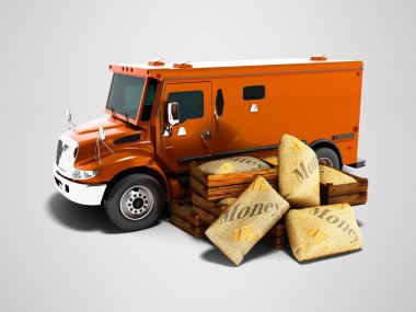 Çanta 3d render gölge ile gri arka plan üzerinde de para taşıma için Modern turuncu Zırhlı kamyon