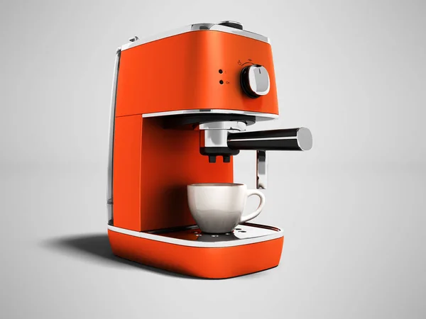 Moderne Oranje Koffiemachine Voor Één Kopje Koffie Render Grijze Achtergrond — Stockfoto