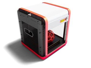 3d render gölge beyaz zemin üzerine kırmızı ev kullanımı için modern beyaz 3d yazıcı ekler