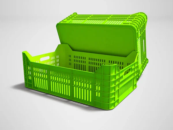 Zelená Plastová Dvě Krabice Prázdná Zadní Pohled Vykreslení Šedém Pozadí — Stock fotografie