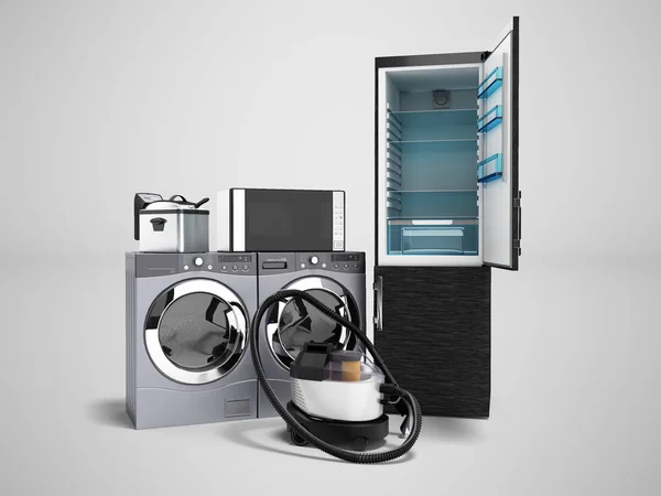 Household Appliances Fridge Microwave Washing Vacuum Cleaner Washing Machine Dryer — Stock Photo, Image