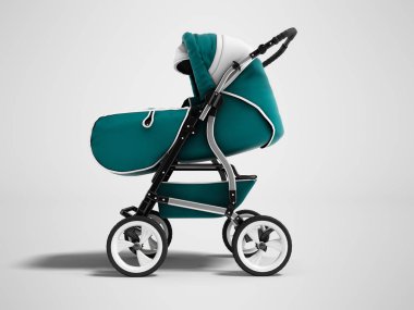 Modern mavi bebek arabası trafo mevsim 3d render gölge ile gri arka plan üzerinde