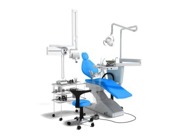 Diş tedavisi 3d render gölge beyaz zemin üzerine modern mavi diş donatımı