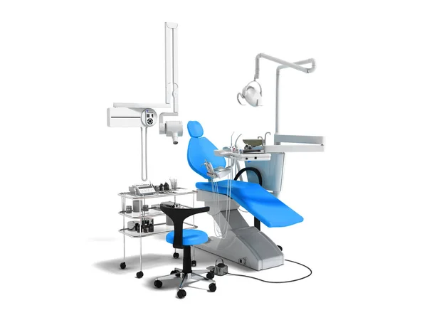 Современное Синее Стоматологическое Оборудование Лечения Зубов Рендеринг Белом Фоне Тенью — стоковое фото